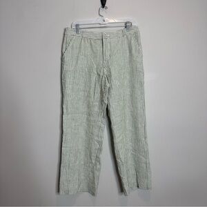 Garnet Hill Classic Linen Trousers Green White Stripe Size 10P Petite